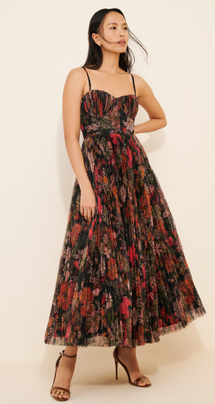 HUTCH ANTHROPOLOGIE FLORAL AMARA CORSET PLEATED TULLE FIT & FLARE MIDI DRESS 12